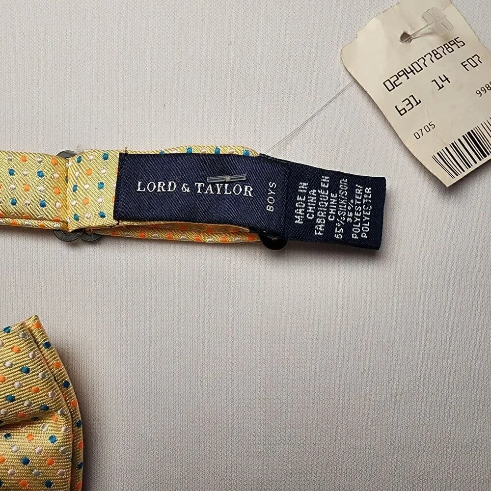 NWT Lord & Taylor Boys Silk Polka Dot Clip on Bow Tie